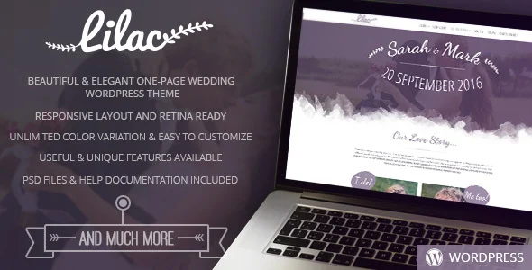 Lilac - One-page Wedding WordPress Theme WordPress theme homepage layout for a blog wedding website