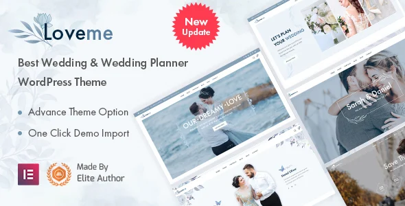 Loveme - Wedding & Wedding Planner WordPress Theme WordPress theme homepage layout for a bride wedding website