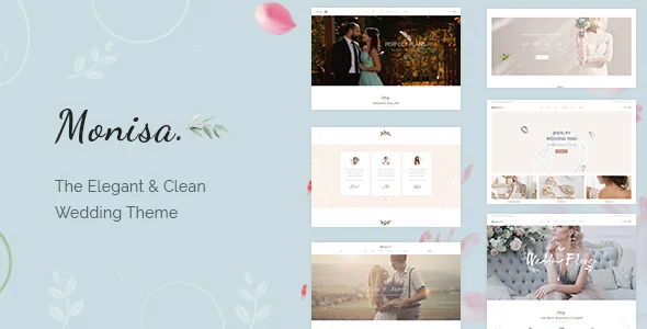 Monisa - Elegant & Clean Wedding WordPress Theme WordPress theme homepage layout for a bride wedding website