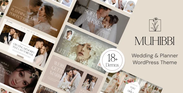 Muhibbi - Wedding & Planner WordPress Theme WordPress theme homepage layout for a elementor wedding website