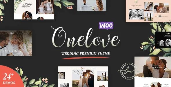 OneLove - The Elegant & Clean Multipurpose Wedding WordPress Theme WordPress theme homepage layout for a anniversary wedding website