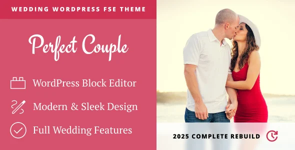 Perfect Couple - Wedding FSE WordPress Block Theme WordPress theme homepage layout for a ceremony wedding website
