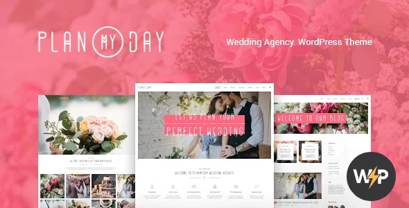 Plan My Day | Wedding / Event Planning Agency WordPress Theme WordPress theme homepage layout for a anniversary wedding website