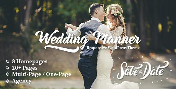 Wedding Planner - Responsive WordPress Theme WordPress theme homepage layout for a bachelor party wedding website